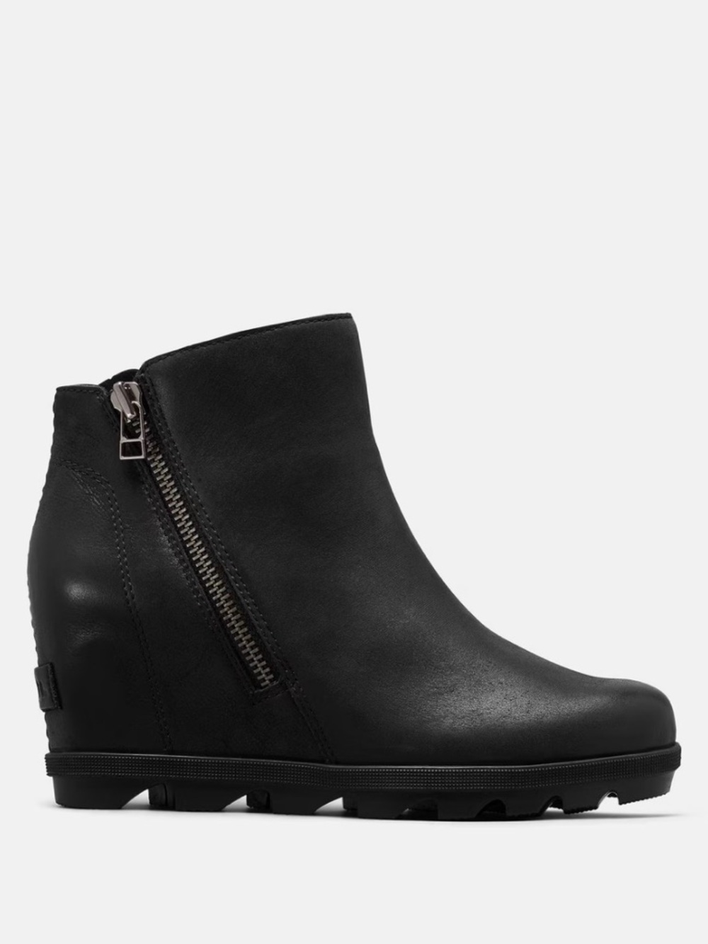 Sorel Black Wedge Ankle Boot with Zipper Detail